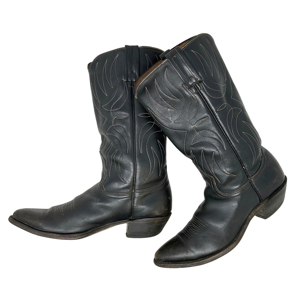 Vintage ACME Leather Flat Top Cowboy Boots Black 7D